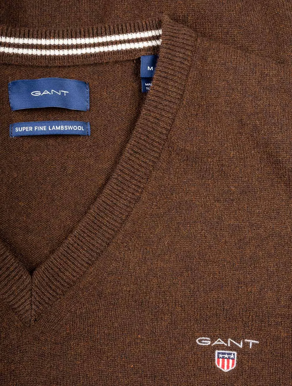 Super Fine Lambswool V-Neck Sweater Dark Brown Melange