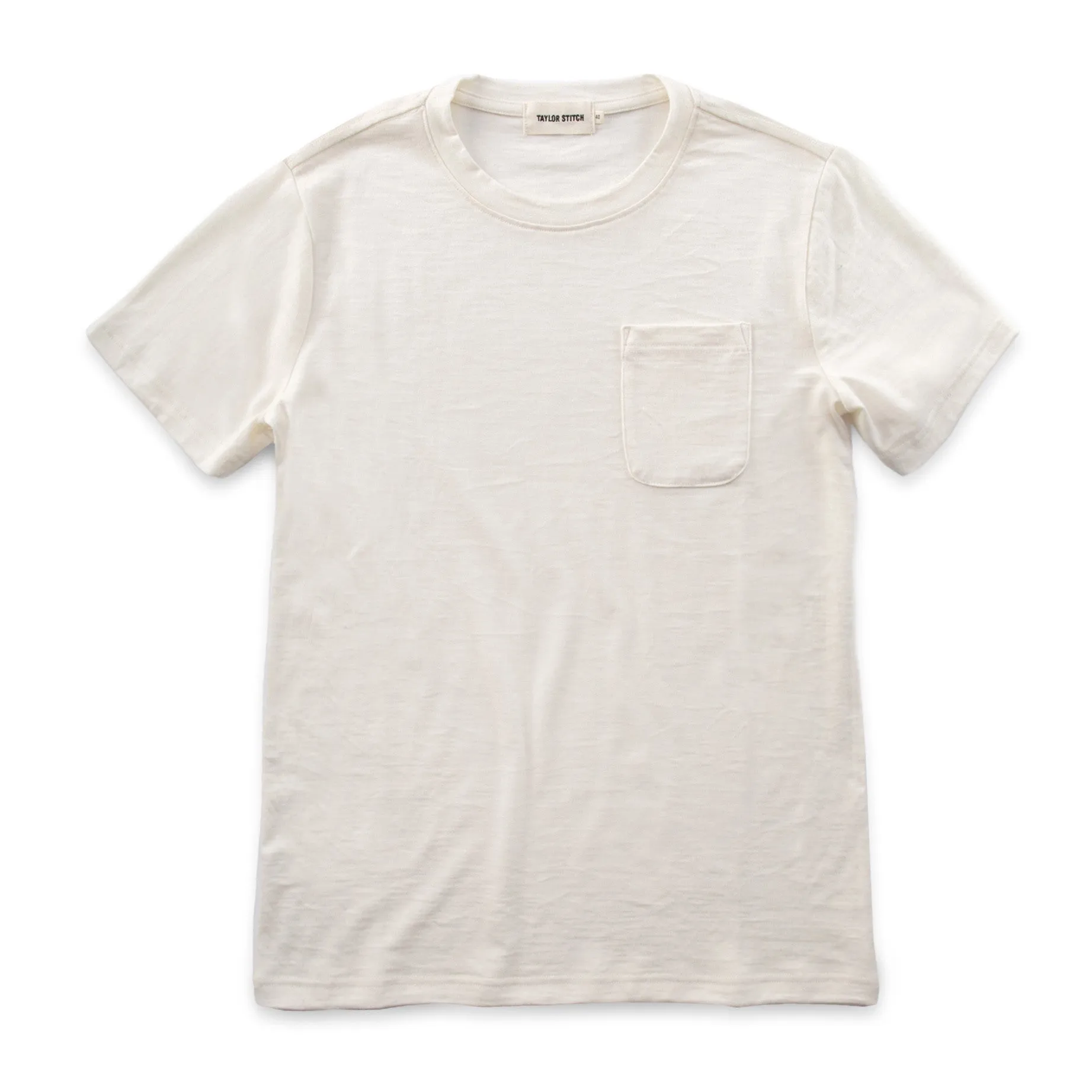 The Crewneck Pocket Tee in Natural Merino