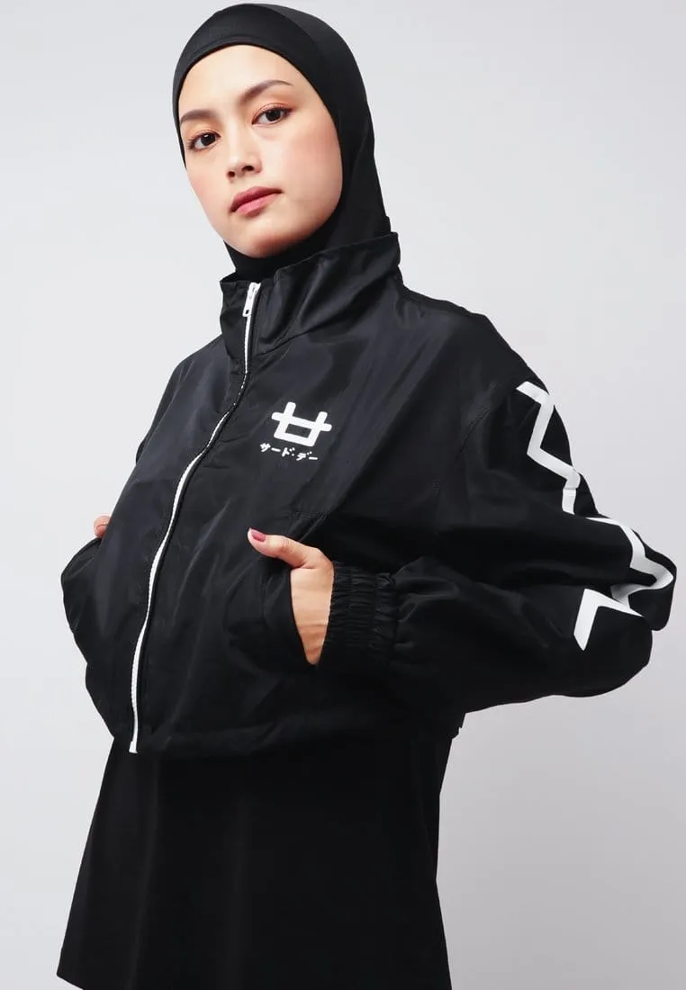 Third Day LO017 Jaket Sporty Parka Crop Wanita Parasit Zigzag Hitam Putih