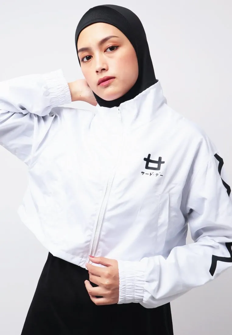 Third Day LO018 Jaket Sporty Parka Crop Wanita Parasit Zigzag Putih Hitam