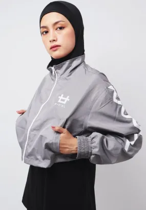 Third Day LO020 Jaket Sporty Parka Crop Wanita Parasit Zigzag Abu Putih