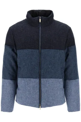 Thom browne reversible puffer jacket in donegal tweed with 4-bar motif