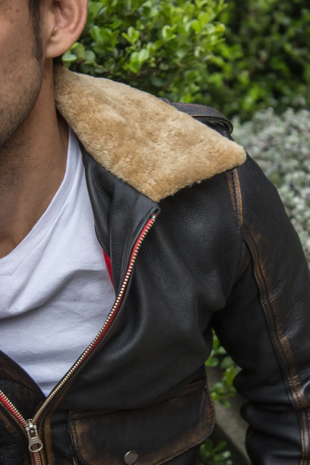 TOPD Pilot Leather Jacket Shearling Collar Distressed Brown