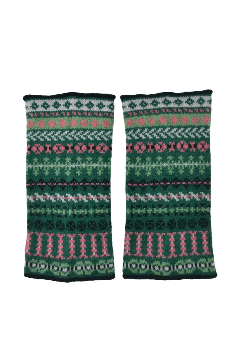 Ugie Fair isle wrist warmer fingerless gloves - Green