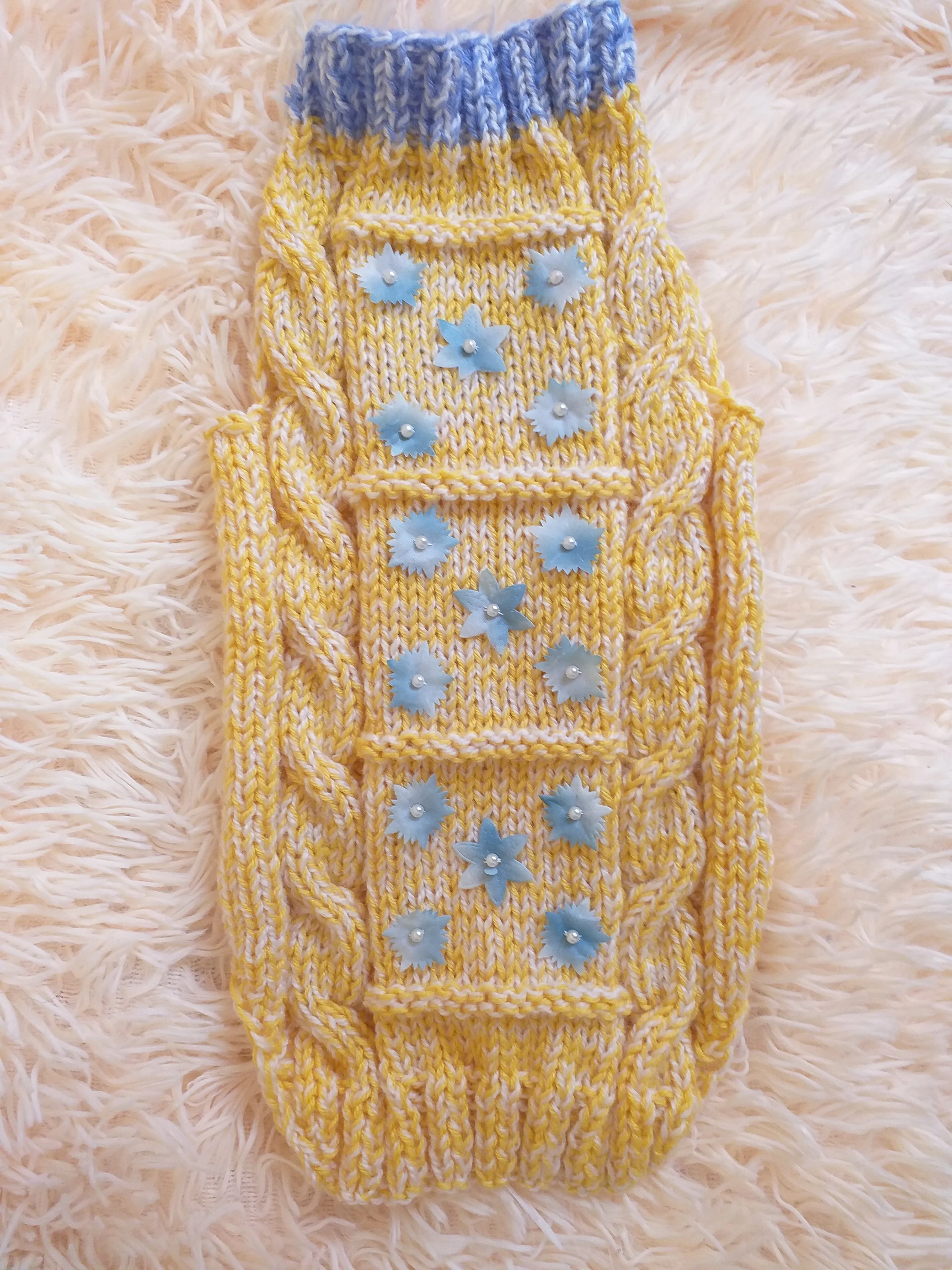 Ukrainian style clothes yellow blue sweater with flowers for a small dog