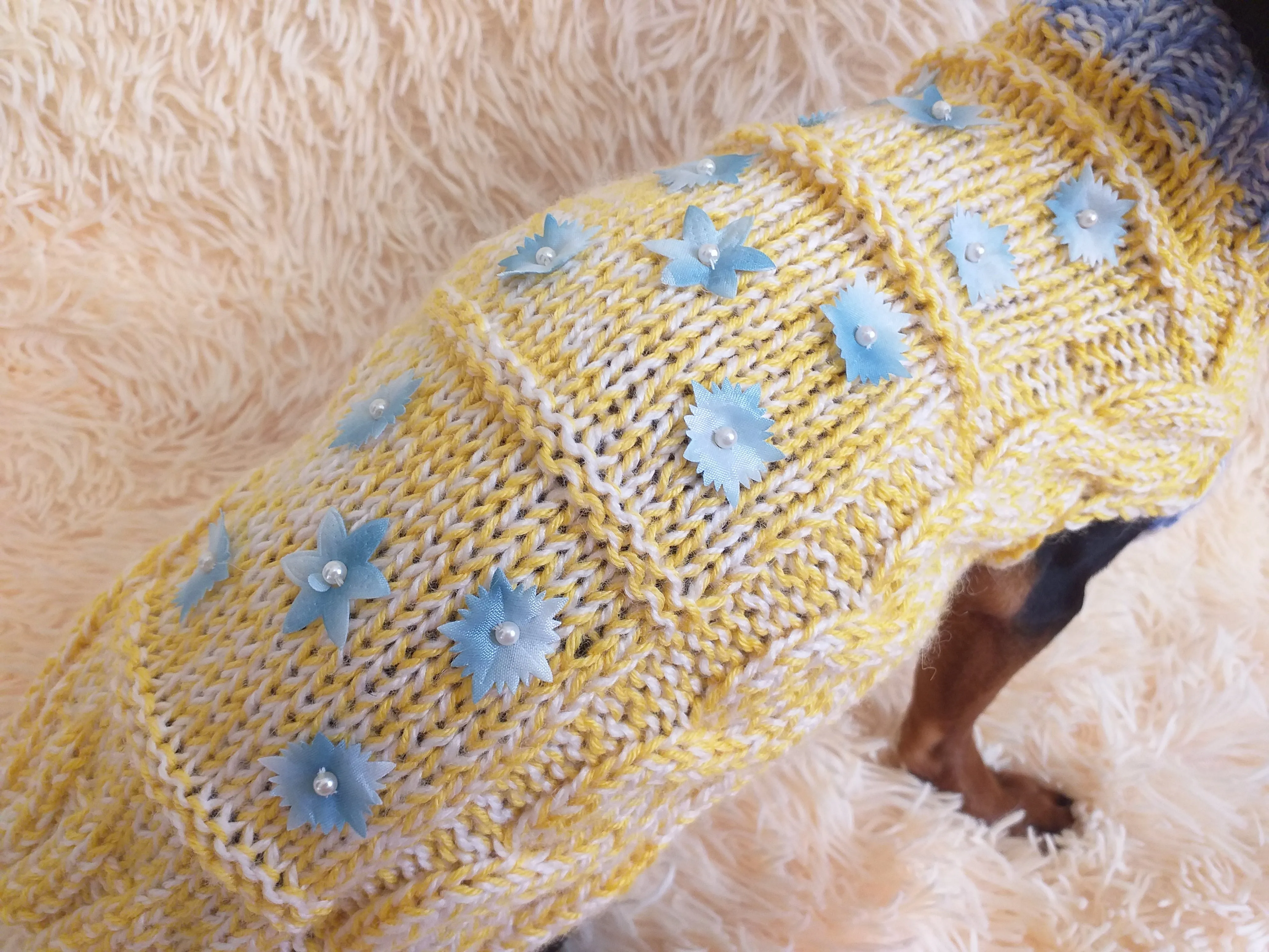 Ukrainian style clothes yellow blue sweater with flowers for a small dog