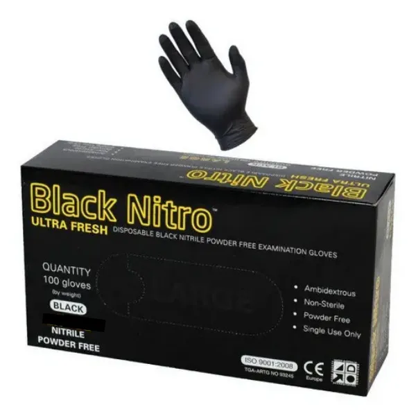 Ultra Fresh Black Nitro Nitrile Gloves Powder Free Medium 100pcs