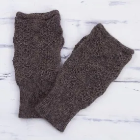 Urubamba Beauty in Graphite 100% Alpaca Fingerless Gloves in Graphite from Peru