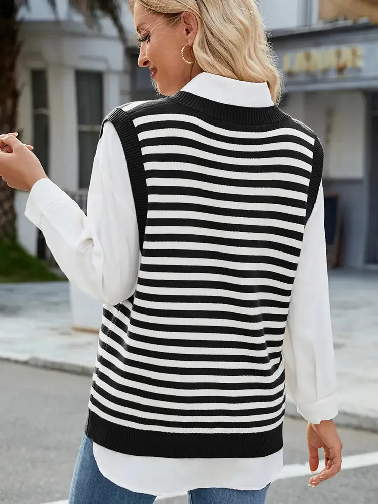 V-Neck Split Casual Sweater Vest