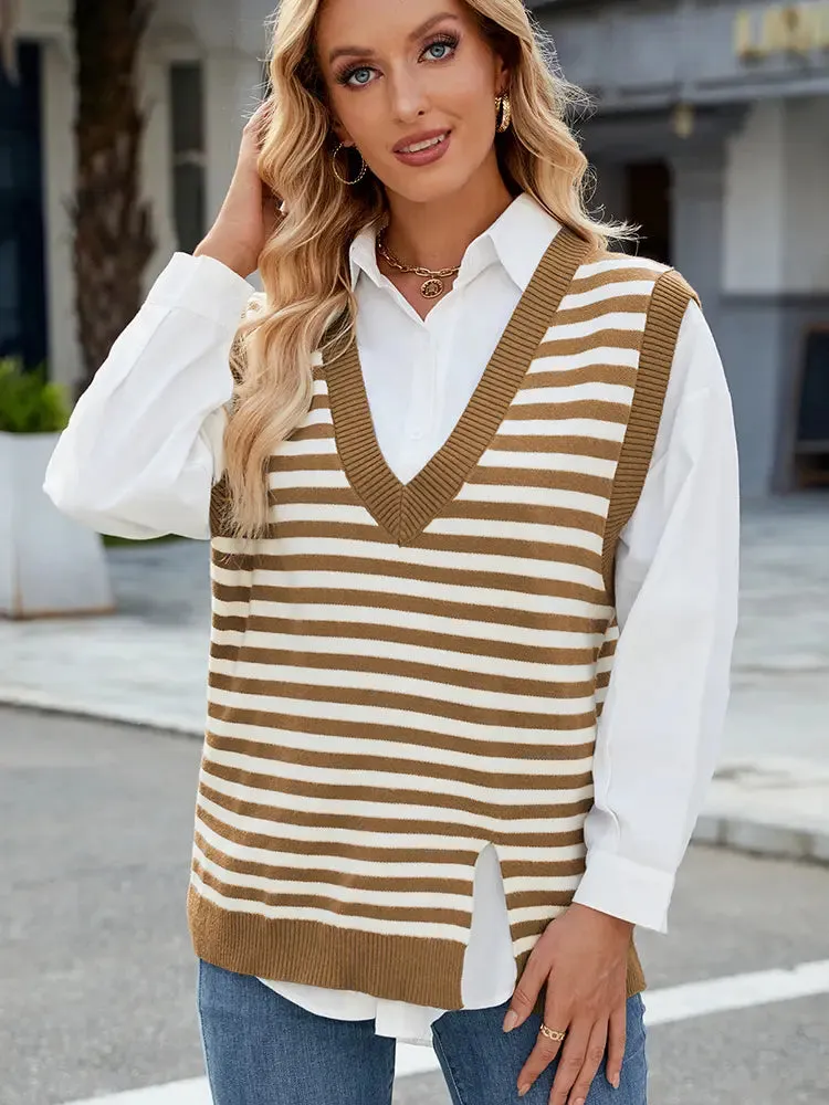 V-Neck Split Casual Sweater Vest