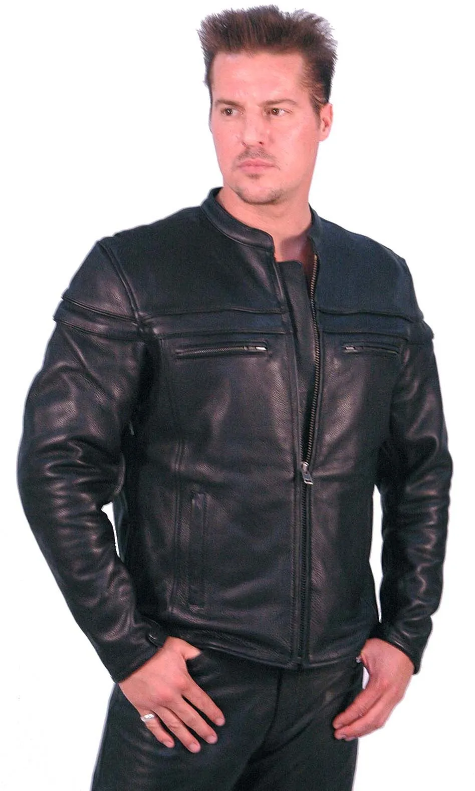 Vented Ultra Premium Leather Motorcycle Jacket - Scooter #M262NZ