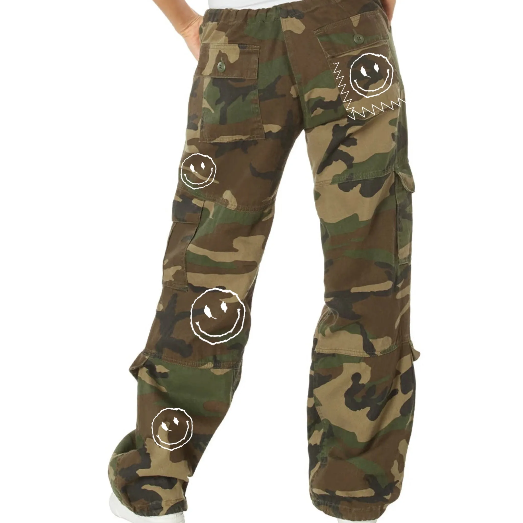 Vintage and Embroidery Smile Army Pants