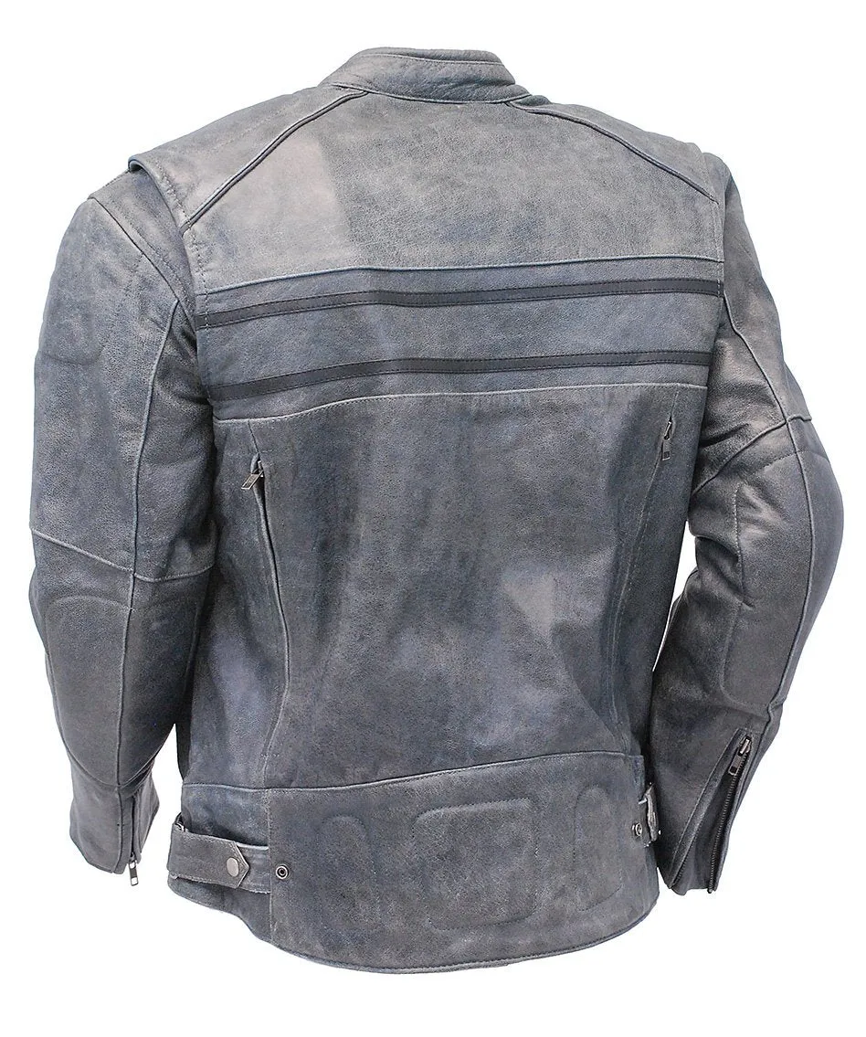 Vintage Gray Leather Motorcycle Jacket with Venting #M6621VGGY