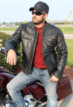 Vintage Leather Vented Motorcycle Jacket w/Concealed Pockets #MA6037VZN