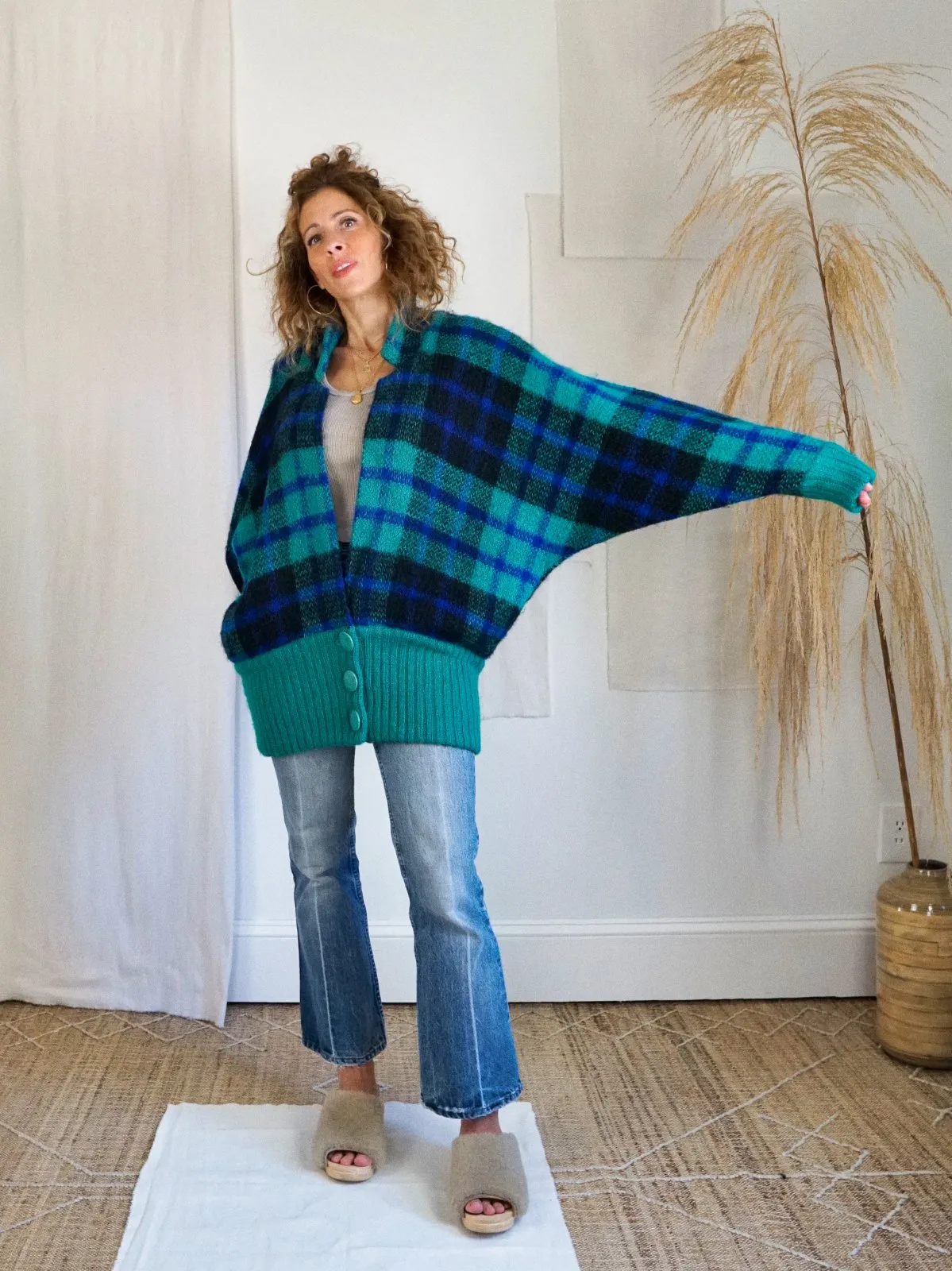 Vintage Mohair Slouchy Plaid Cardigan