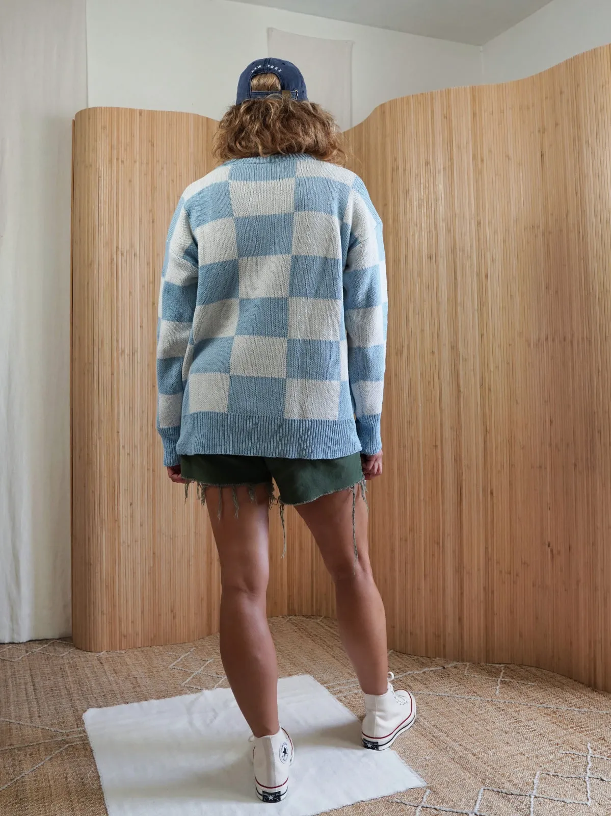 Vintage Sky Blue Check Sweater