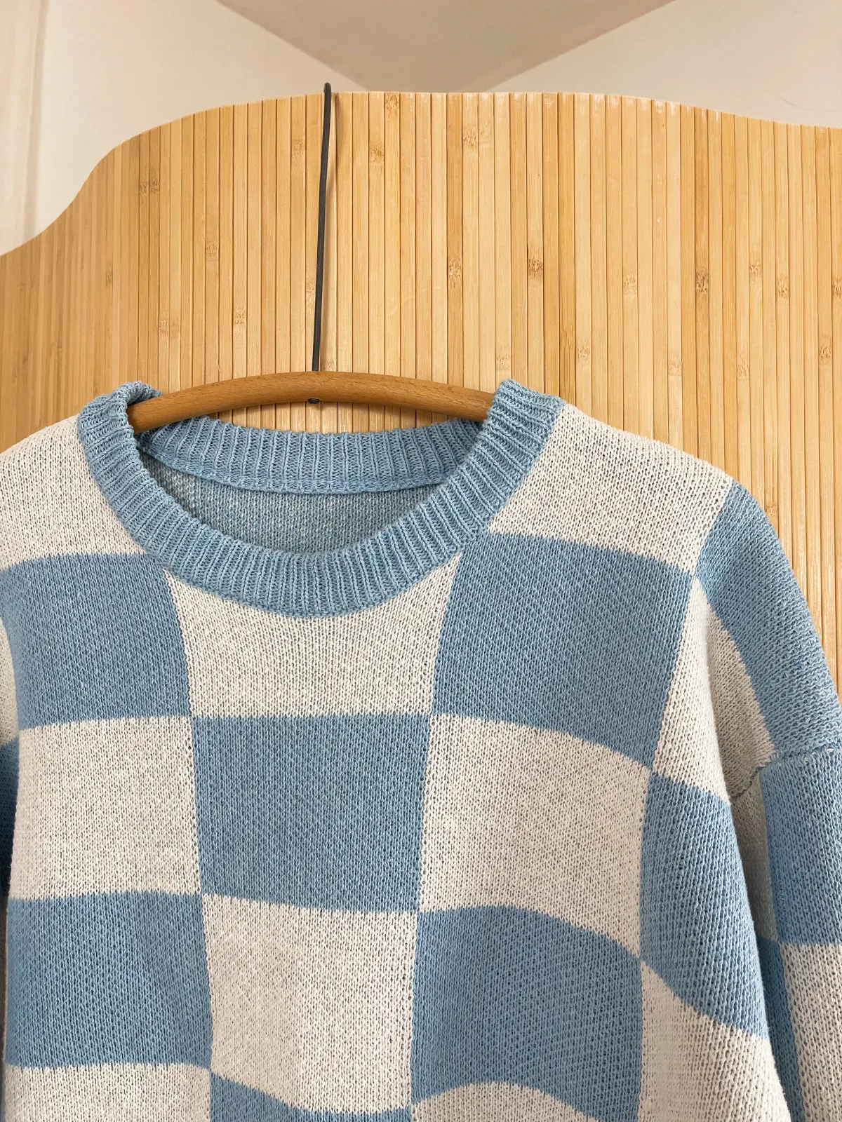 Vintage Sky Blue Check Sweater