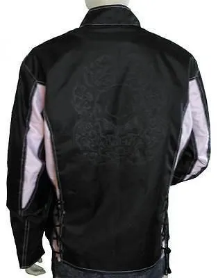 VL1551 Black Ladies Reflective Skull Crystal Jacket with Color Accents