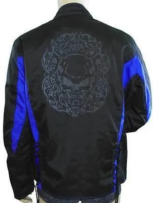 VL1551 Black Ladies Reflective Skull Crystal Jacket with Color Accents