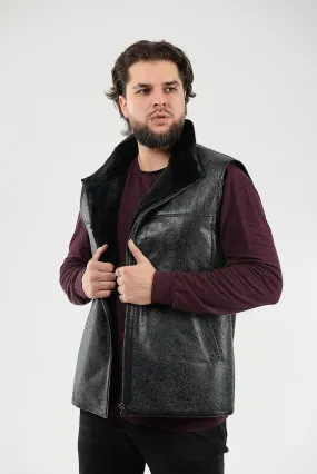 Warm Western Men's Sheepskin Vest with Secret Zip Front Pocket