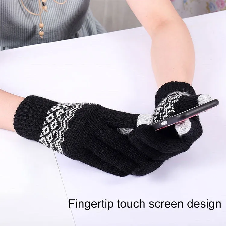 Winter Touch Screen Gloves Women Men Warm Stretch Knit Mittens Imitation Wool Thicken Full Finger Gloves(A-White)