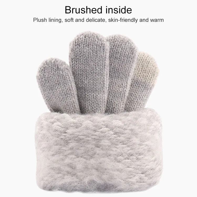 Winter Touch Screen Gloves Women Men Warm Stretch Knit Mittens Imitation Wool Thicken Full Finger Gloves(A-White)