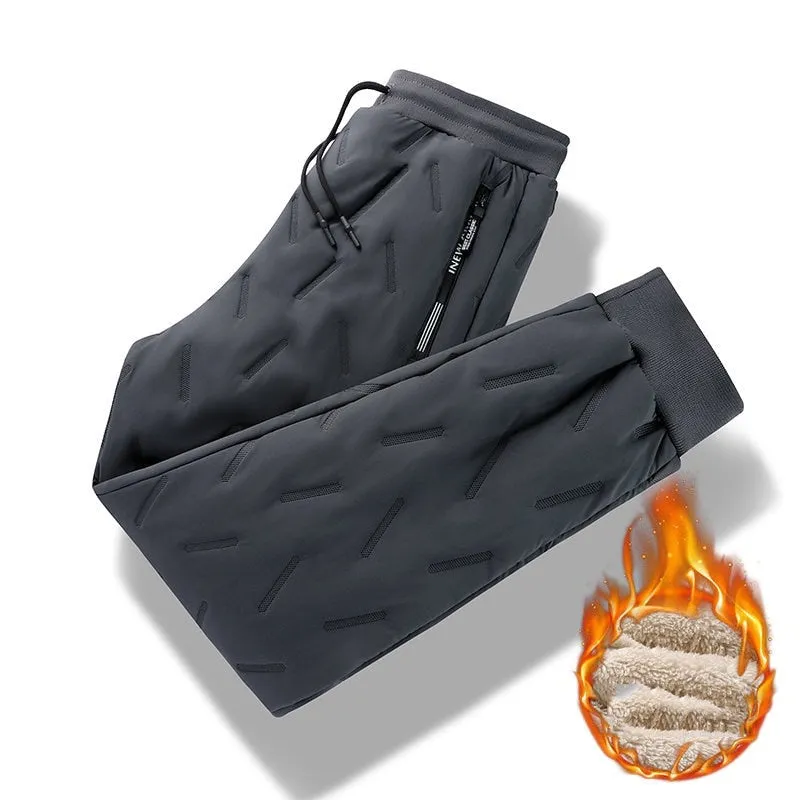 Winter Zip Pockets Thicken Fleece Unisex  Sweatpants  Jogger Black  Down Sport Warm Pants Male and female Water Proof Thermal Trousers