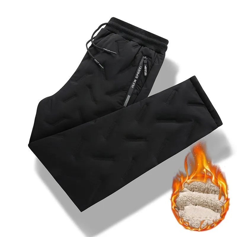 Winter Zip Pockets Thicken Fleece Unisex  Sweatpants  Jogger Black  Down Sport Warm Pants Male and female Water Proof Thermal Trousers