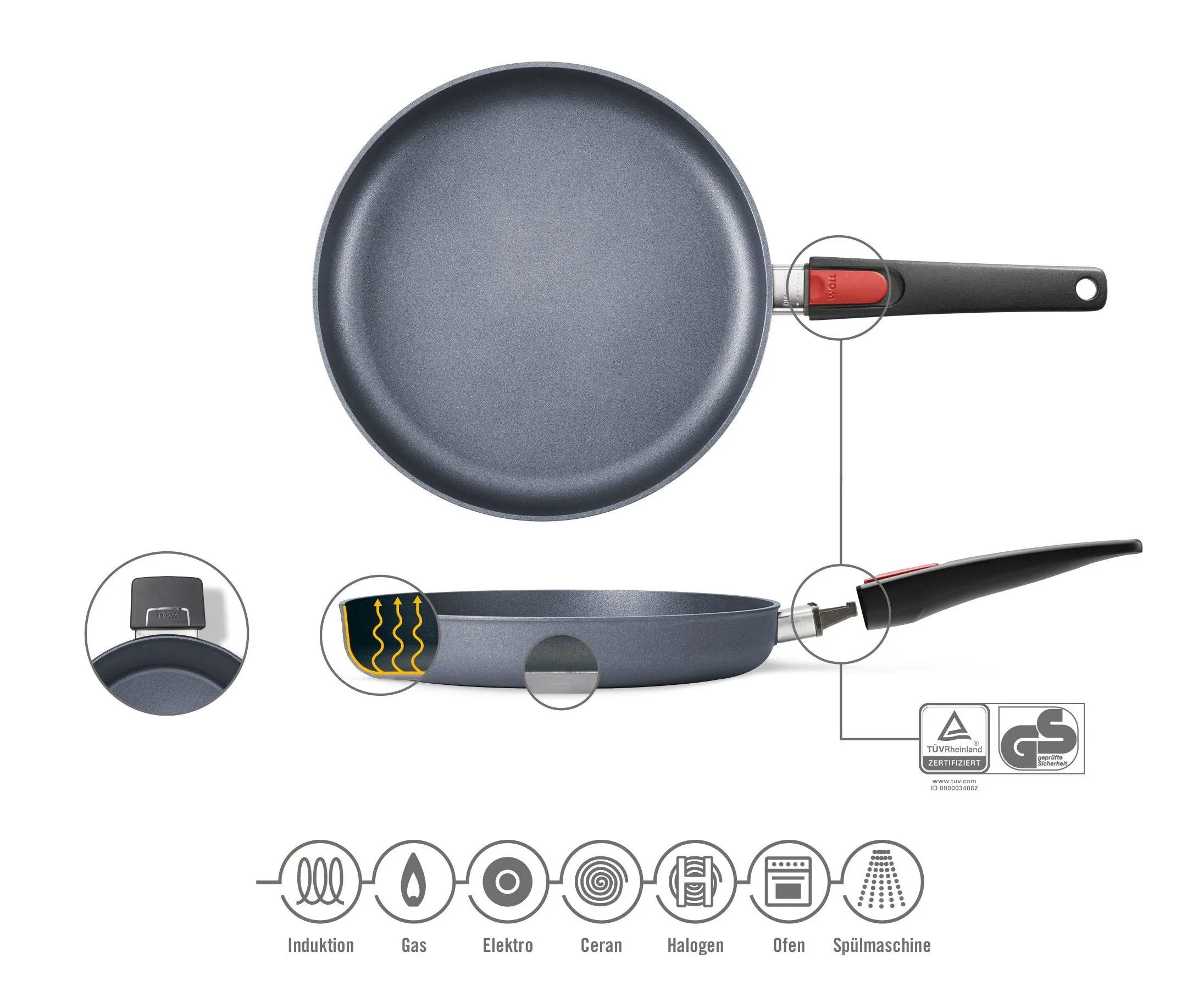 Woll Diamond Lite Detachable Handle Induction Twin Frypan Set & 40cm Pan Protector - 24&28cm