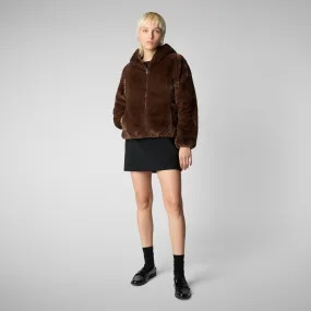 Woman's hooded jacket Laila in teddy brown