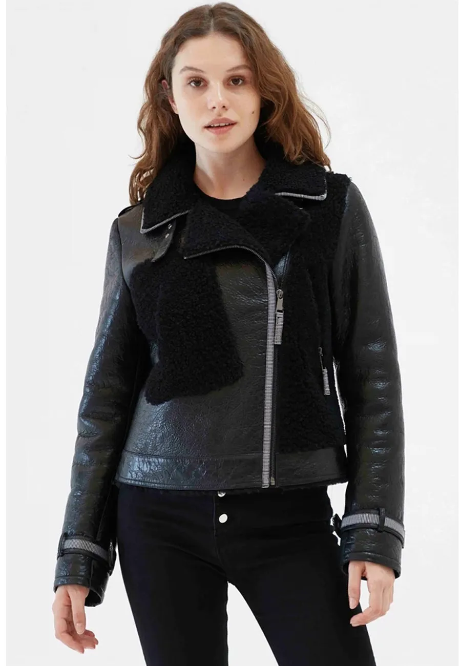 Women's Black Shearling Leather Jacket