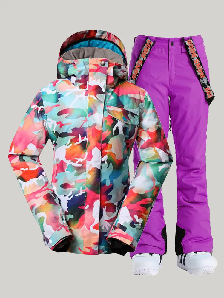 Women's Ski Suits Camo Snowboard Jacket Pants Sets