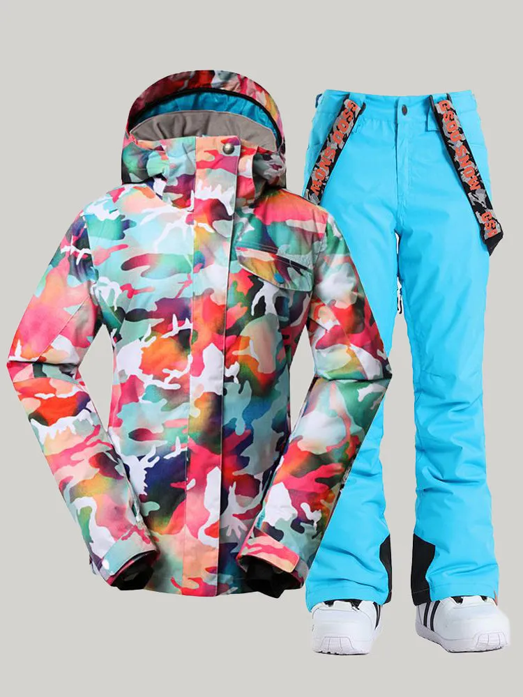 Women's Ski Suits Camo Snowboard Jacket Pants Sets