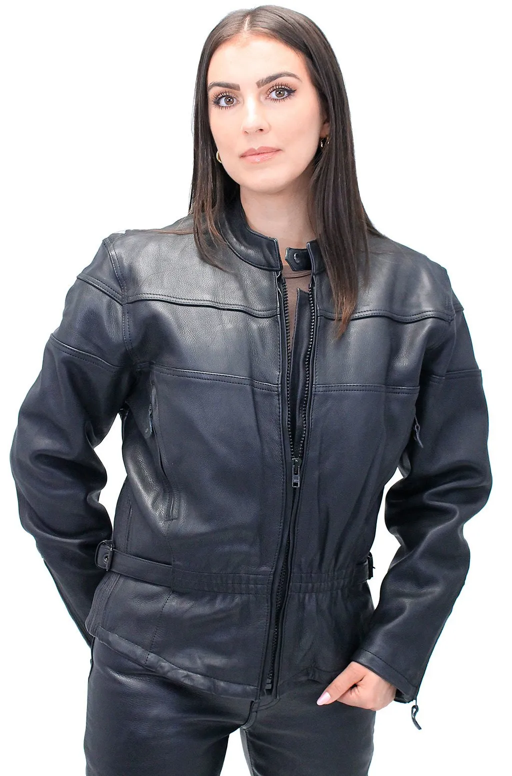 Women's Vented Genuine Leather Motorcycle Jacket #L602VZSP ()