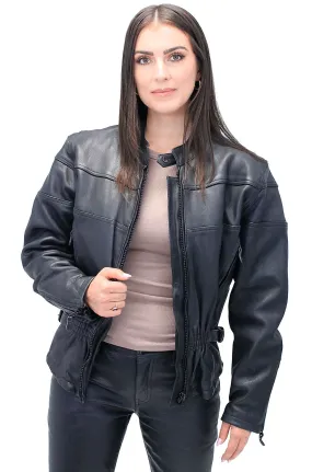 Women's Vented Genuine Leather Motorcycle Jacket #L602VZSP ()