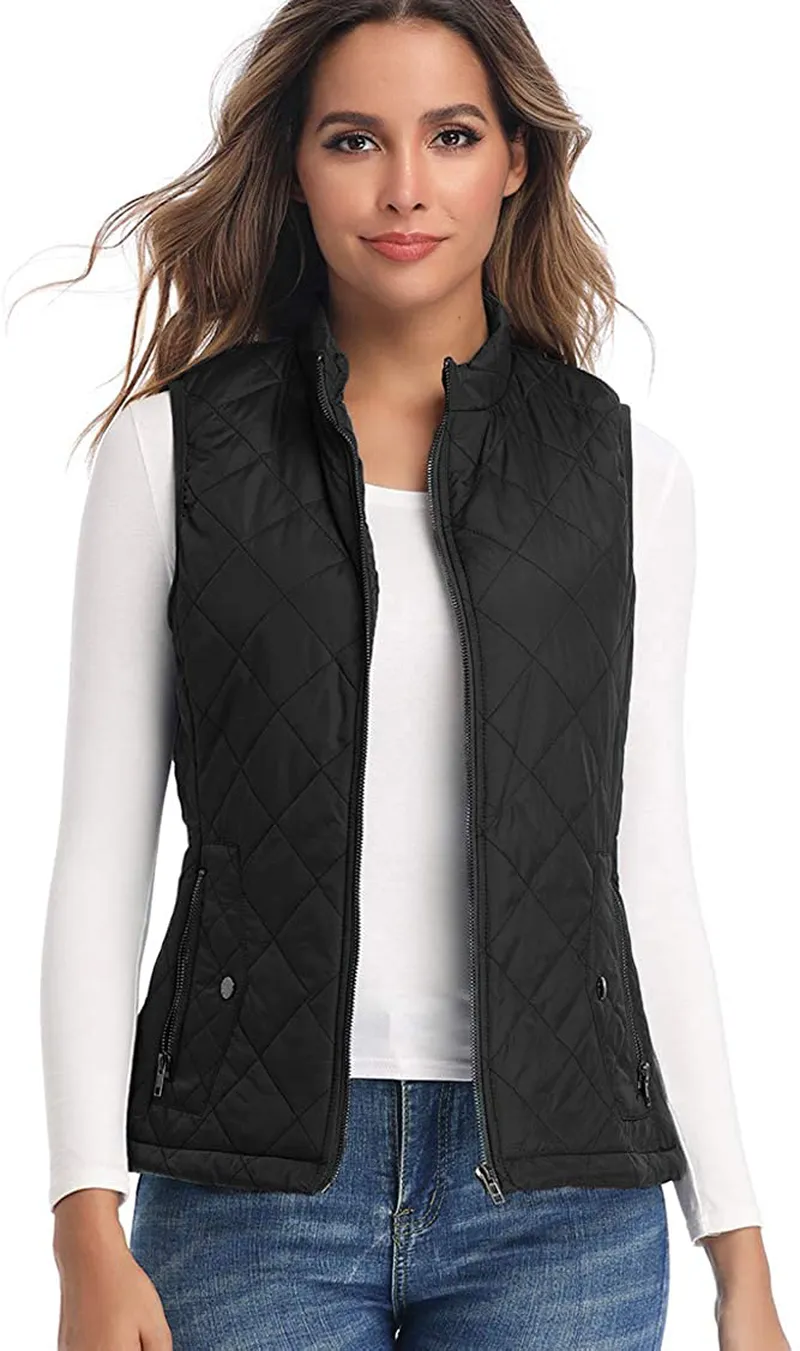 Women's Vest - Stand Collar Lightweight Zip Quilted Vest for Women