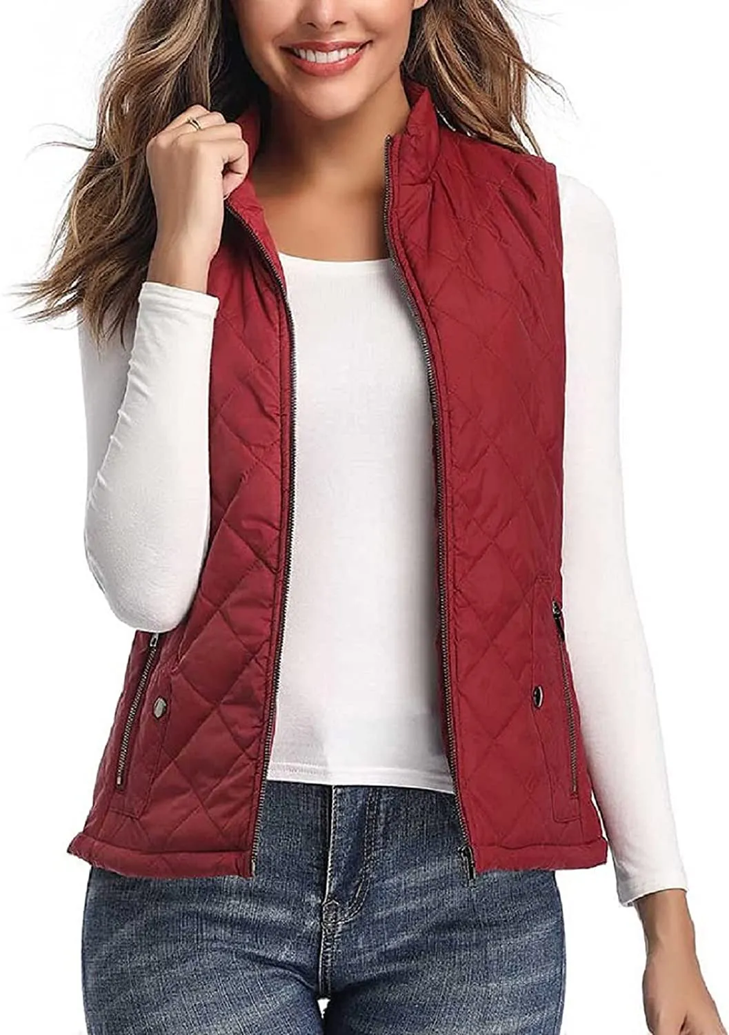 Women's Vest - Stand Collar Lightweight Zip Quilted Vest for Women