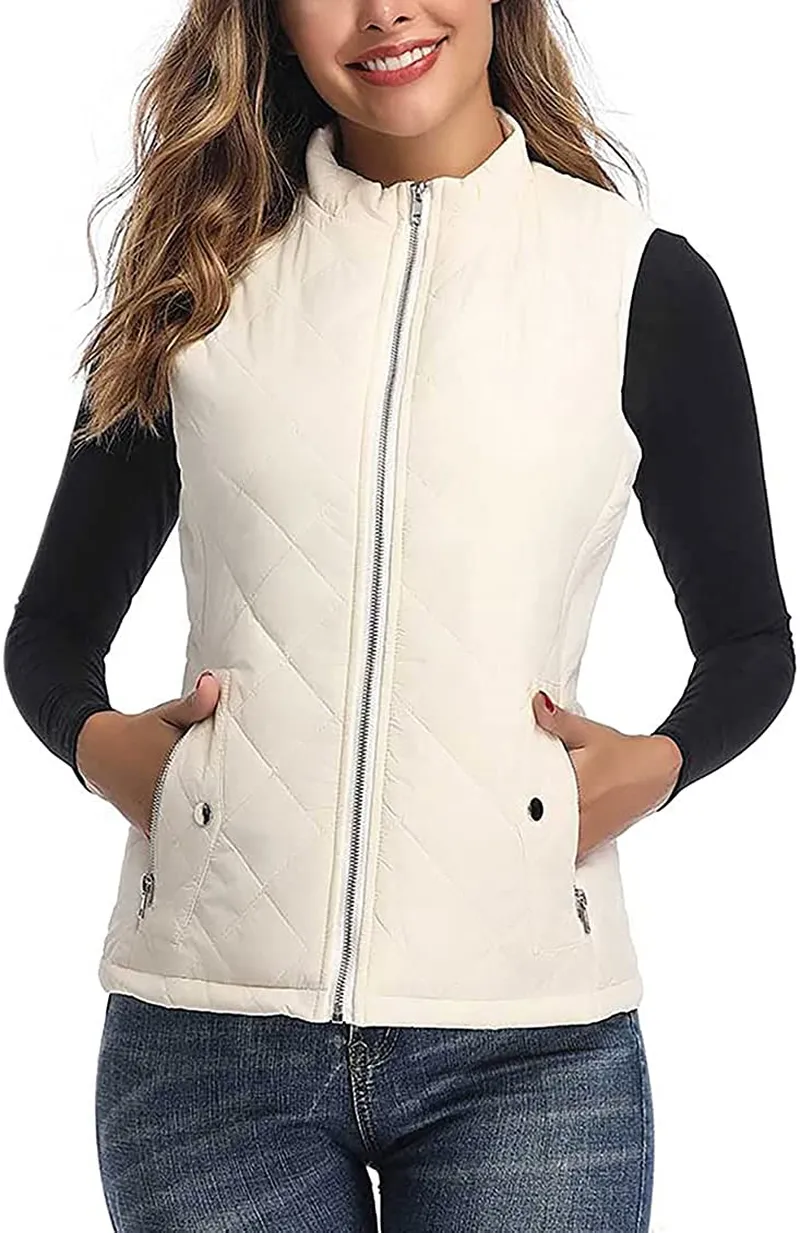 Women's Vest - Stand Collar Lightweight Zip Quilted Vest for Women