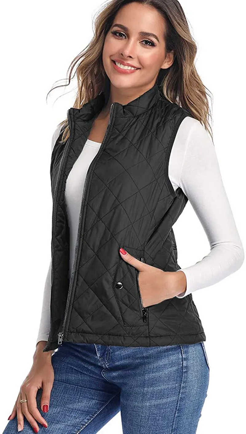 Women's Vest - Stand Collar Lightweight Zip Quilted Vest for Women