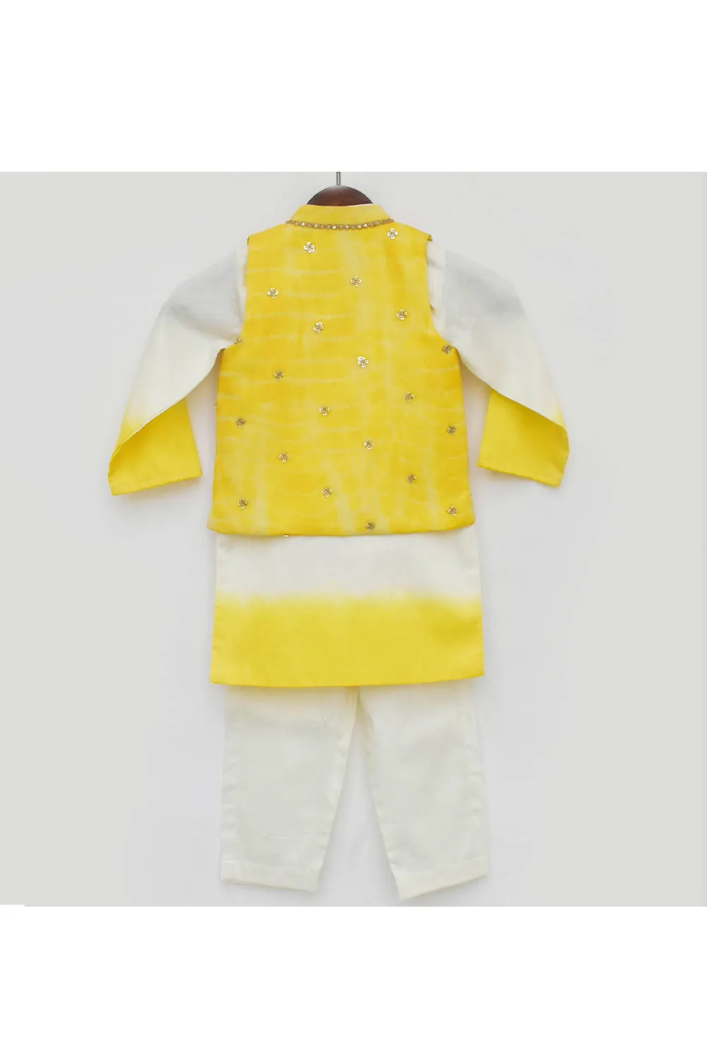 Yellow Tie And Dye Printed Cotton Silk Kurta With Jacket Set