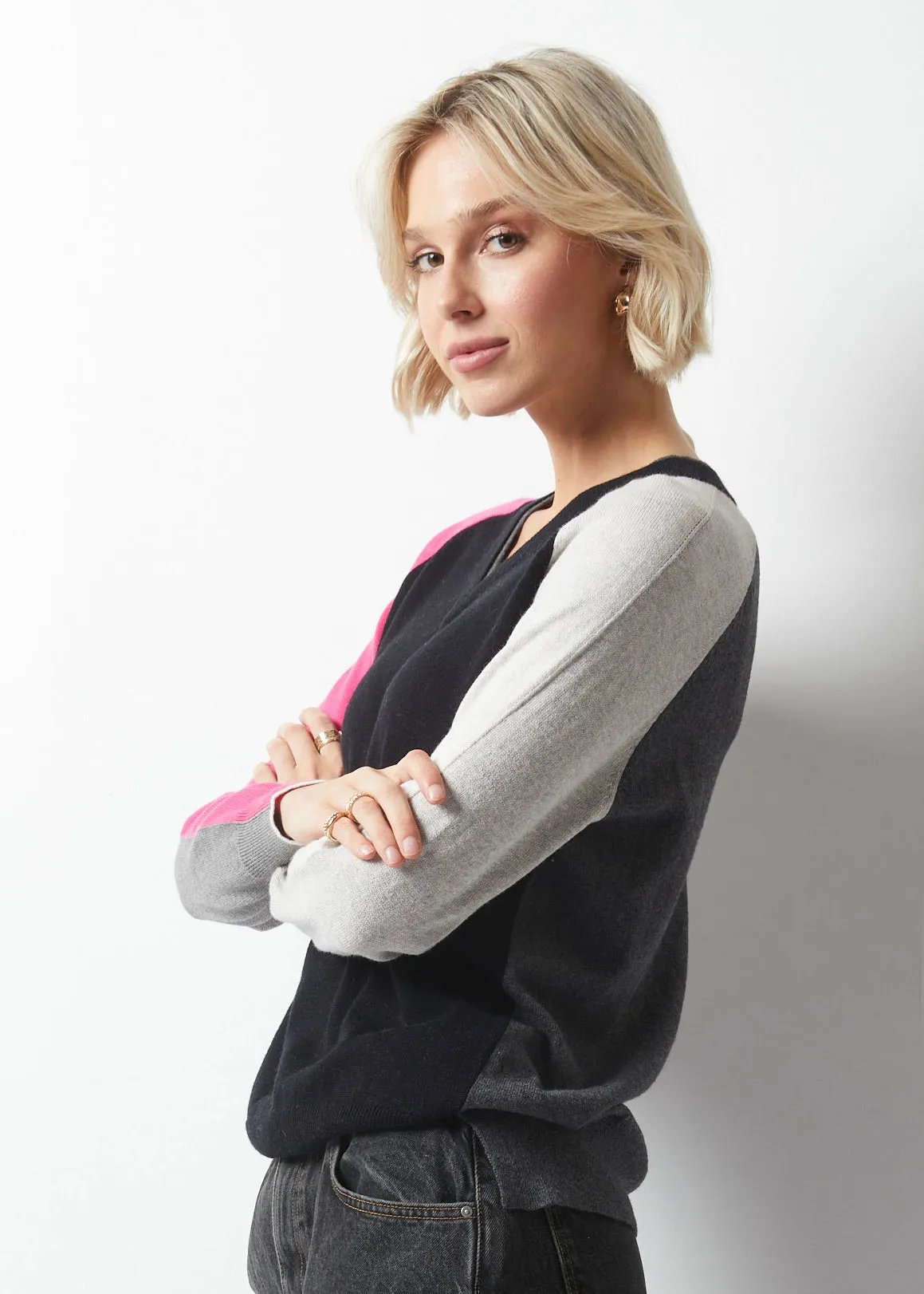 Zaket and Plover ZP6342U Collage V-Neck Sweater