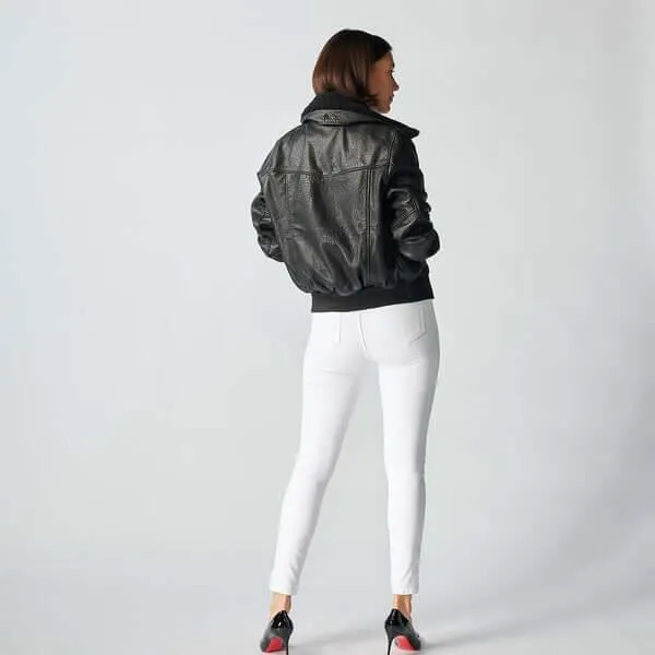 Zermatt Leather Bomber Jacket For Women